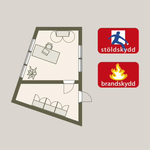 Symbol och ritning för stöldskydd och brandskydd